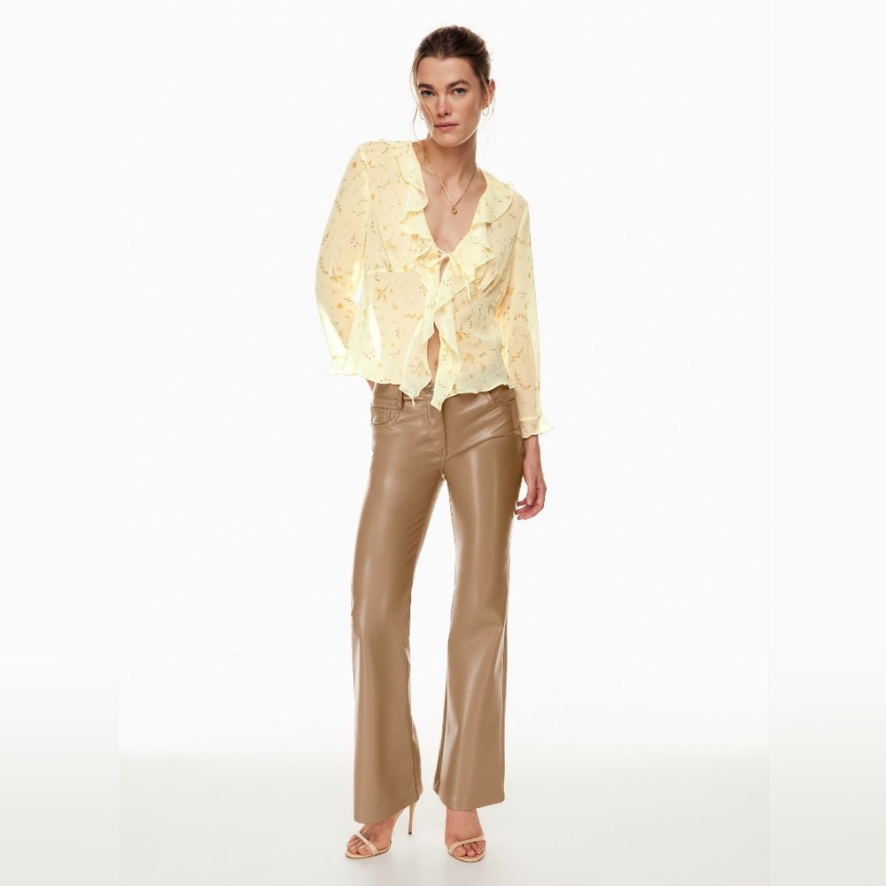 Aritzia Wilfred Melina Low Rise Flare Pant Camel Tan Vegan Leather Size 8